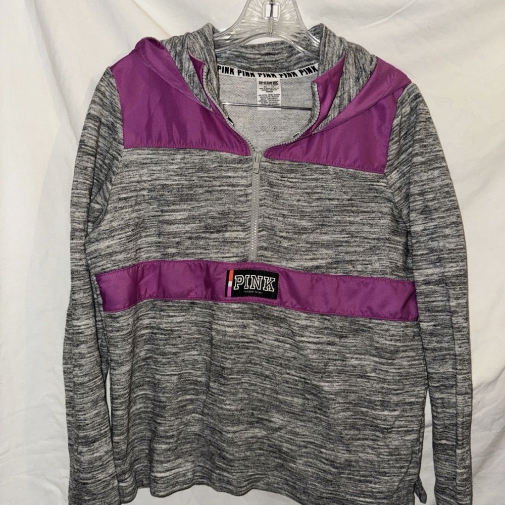 Victorias Secret Pink Hoodie Jacket Sweatshirt Quarter Zip Lined Grey Marbled XS